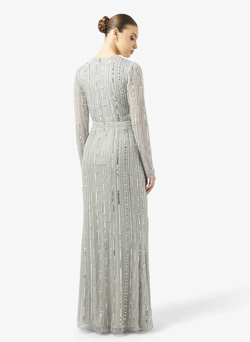 Amelia Rose Embellished Long Sleeve Maxi Dress